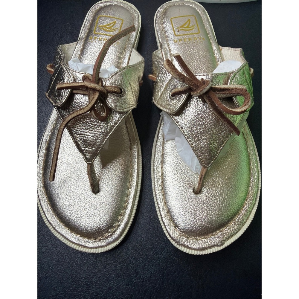 Sperry Womens Gold Leather Thong Sandal Boat Shoe Laces 9505884 Size 9M
